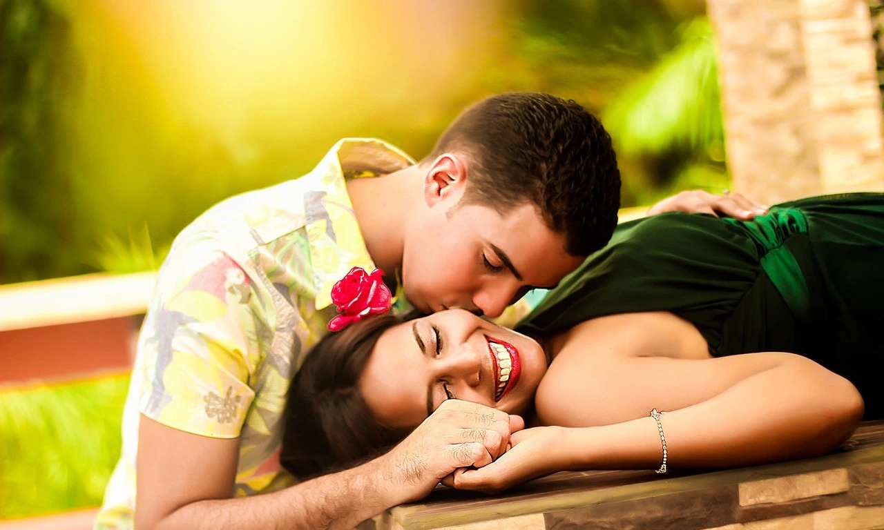 Romantic young couple kissing